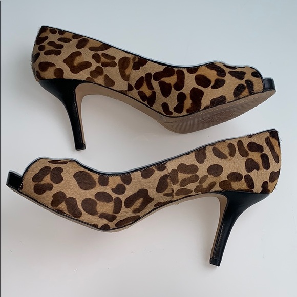Leopard Pony Open Toe Heels - Picture 2 of 8